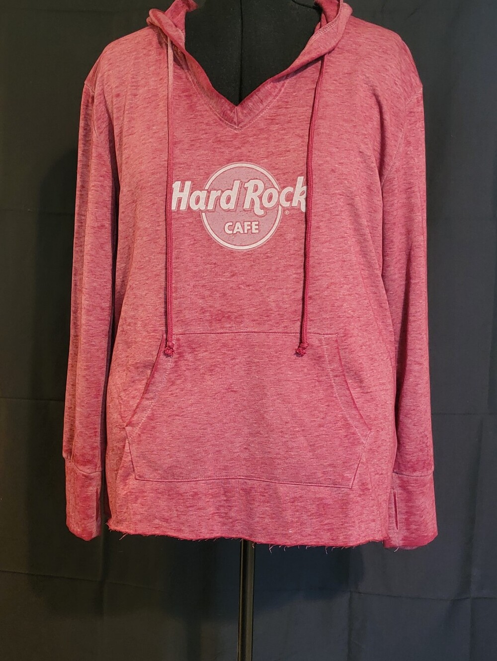 Hard Rock Cafe Red V-Neck Hoodie Sweater